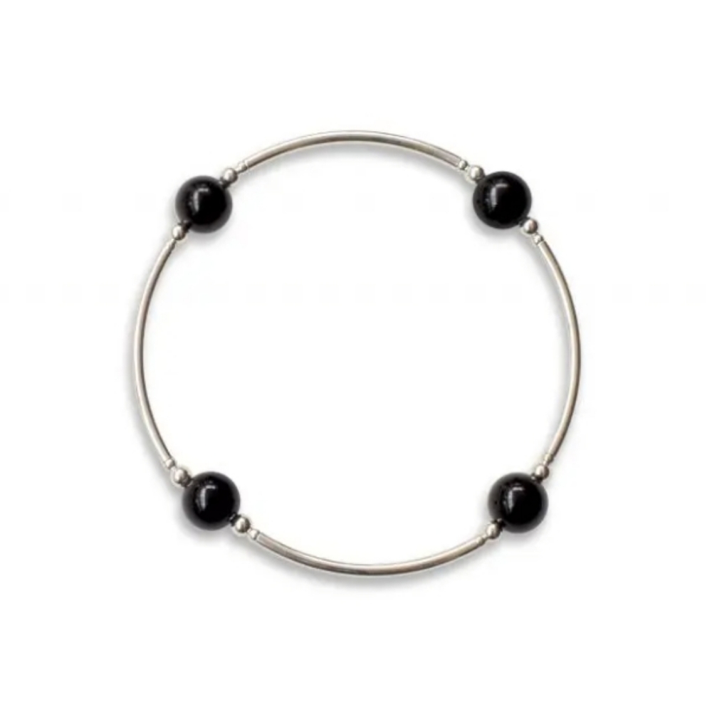 STERLING SILVER SMALLER BEAD BLACK ONYX BLESSING BRACELET.